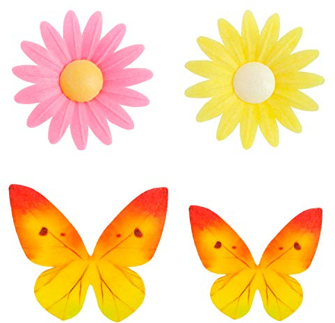 dekora – set di 8 decorazioni per torte e cupcake, farfalle e fiori commestibili per torte, senza zucchero, senza glutine, senza lattosio, ideali per compleanni, matrimoni, gender reveal e baby shower