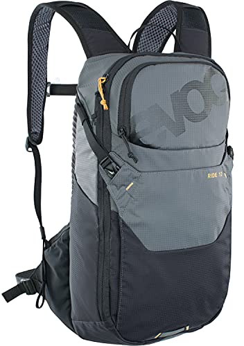 EVOC RIDE 12 Protektor Fahrradrucksack, Trekkingrucksack für Trails & Alltag (cleveres Taschenmanagement, AIR-PAD-Rückenpolsterung, Helmhalterung, Backpack), Carbon Grau / Schwarz