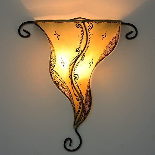 Applique murale orientale pour l'intérieur snacks Blanc 35 cm Lampe en cuir Lampe au henné Lampe murale Maroc Applique murale vintage avec armature en fer Abat-jour en cuir oriental Fait à la main