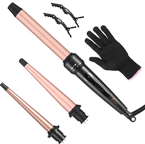 Culwad Lockenstäbe Große und Kleine Locken Set, 3 in 1 Lockenstab mit Verschiedenen Aufsätzen Keramik Turmalin Beschichtung Welleneisen für Beach Waves