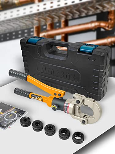 AMZCNC Profi Presszange M-Kontur 12-15-18-22-28 Set Presswerkzeug mit 360° drehbarem Kopf,für Kupferrohr, Edelstahlrohr, C-Stahlrohr, Backeneinsätze M12,M15,M18,M22,M28 incl
