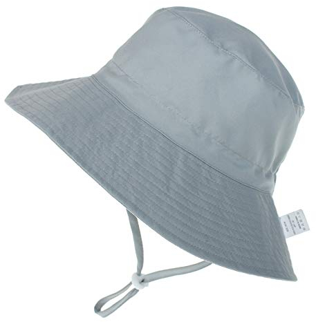 Sonnenhut Baby Kinderhut Fischerhut Verstellbarer Hut mit Breiter Krempe UPF 50+ für Mädchen Jungen Grau 0-6 Monate