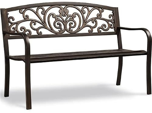 Yaheetech Banc de Jardin en métal résistant aux intempéries pour 2 à 3 Places - Banc de Repos Vintage avec Dossier - Accoudoir pour Jardin, Balcon et terrasse - Bronze
