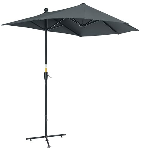 Outsunny Sombrilla de Pared de Jardín 200x190x240 cm Parasol de Terraza con Manivela Poste de Acero y Base Cruzada Anti-UV para Terraza Balcón Gris