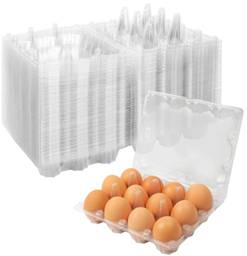 60 Pack Plastic Egg Cartons Cheap Bulk 1 Dozen Clear Empty Egg Cartons for Chicken Eggs, Reusable Egg Containers for Home Ranch Chicken Farm, Commercial Business Market Display, 3x4 Grids, Large