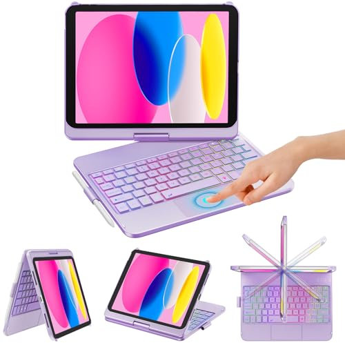 KBCASE Keyboard Case for iPad 10th/11th Generation - 360° Rotatable With Trackpad, 10.9/11 2022-2025, 7 Backlit Keys, UK Layout