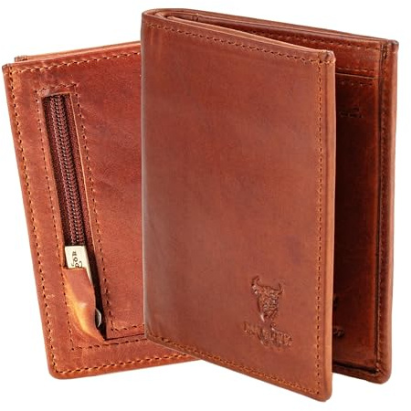 MATADOR Slim Wallet Chicago mit Münzfach & RFID-Schutz - Handgefertigter Echt Leder Mini Geldbeutel Klein für Herren – Karten Portemonnaie für Männer in Vintage Braun – Inkl. Geschenk-Box