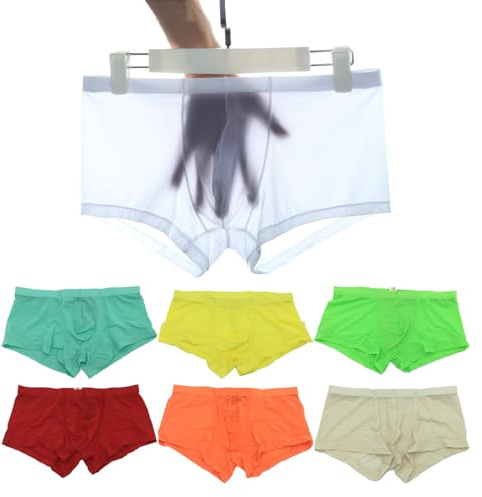 Faringoto Boxer pour homme en soie glacée ultra fin et respirant sans couture - Sexy - Poche U convexe, Medium