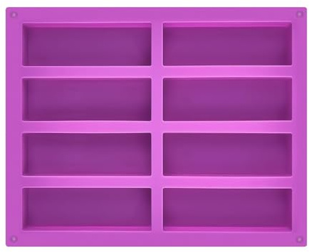 WeddHuis 1 Pezzo Stampo in Silicone Antiaderente per Barrette Energetiche, Forma Rettangolare per Pane, Brownie, Torte, Budini, Muffin e Sapone (8 Cavità) (Viola)