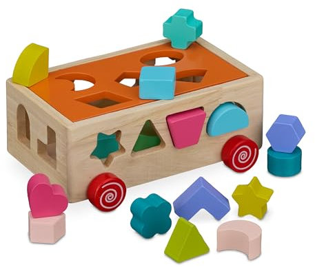 Relaxdays Holzsteckwürfel, ab 3 Jahren, Holz Sortierbox mit 17 Steckbausteinen, Motorikspielzeug, Lernspielzeug, bunt