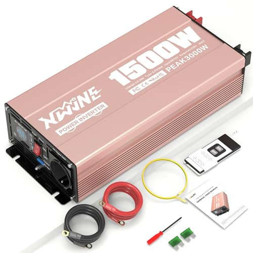 XWJNE Inverter 12V 220V/230V Onda Sinusoidale Pura 1500W, Convertitore di Tensione con Presa CA, Porte USB-A e USB-C, Display LCD, Telecomando 5M, per Camper, Camion, Casa e Emergenza