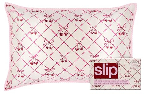 slip Queen Silk Pillowcase – Sweet Cherry Limited Edition with Lace Trim – 100% Pure Mulberry Slipsilk™ – Anti-Frizz, Anti-Crease, Anti-BedHead