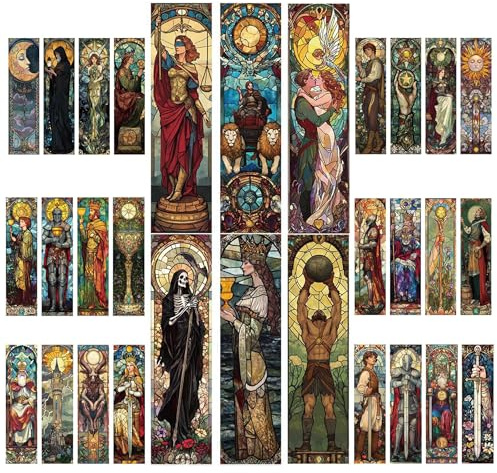 YIMINGOUFEI Stained Glass Tarot Bookmarks, 30 Pack, 15x4 cm, Writable Back | Vintage-inspired artwork for readers, teachers, students and thoughtful gifting