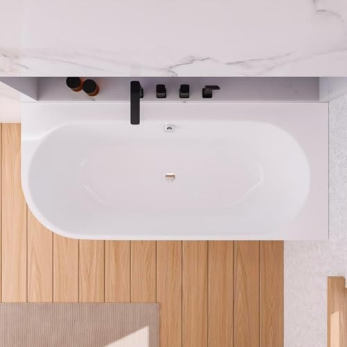 ECOLAM Baignoire autoportante Vigoo version gauche ou droite | montage mural | siphon click-clack | set complet (Siphon chromée, 175x75 cm Gauche)