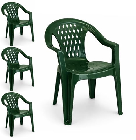 PALUPLUS Set 4 Sedie da Giardino in Polipropilene di colore VERDE, misura 57x61,5x79 cm, Sedia Impilabile, Schienale Basso con Rombi e Braccioli per Esterno ed Interno, Made in Italy -TRES102F -13