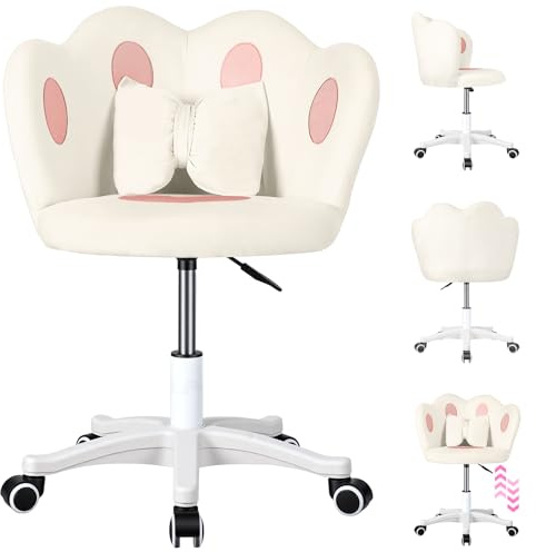 woshapce Kids Desk Chair, Swivel Desk Chair with Wheels, Adjustable Height Children’s Computer Chair with Bow Pillow for Boys, Girls, Bedroom, Study Room, Dressing Table, Makeup Vanity