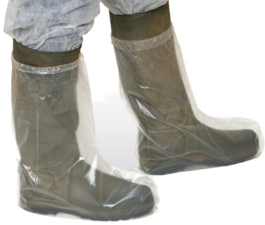 100 Stück Überstiefel aus PE-Folie, feste Qualität, transparent, mit Gummizug (Überschuhe - Stiefelüberzieher)