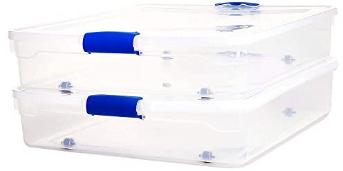 Homz Rangement sous lit en plastique transparent avec roulettes, bleu, 60 l