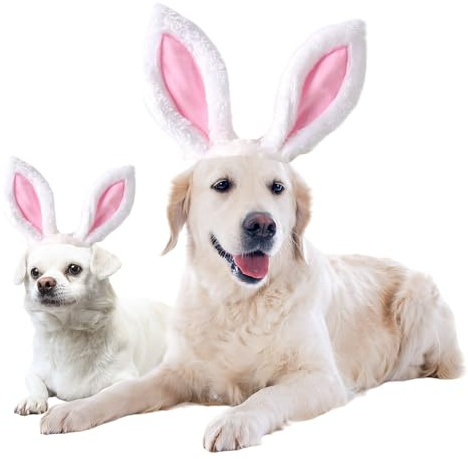 FLAdorepet Dog Rabbit Bunny Ear Headband Headwear Hat,Halloween Easter Cat Bunny Costume Outfits for Small Medium Large Dogs Pet Hair Accessories Apparel (S(Head Girth 10), White)