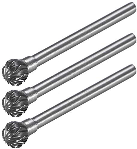 uxcell 3pcs Tungsten Carbide Rotary Files 1/8 Shank, Double Cut, 6mm Dia