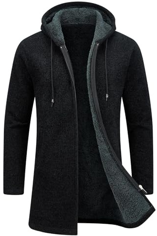 KUDORO Cardigan Homme Long à Capuche Zippé,Pull Homme Cardigan en Tricot Hoodie Épais et Décontractée Chandail Homme Sweats à Capuche Homme(Noir,XL)