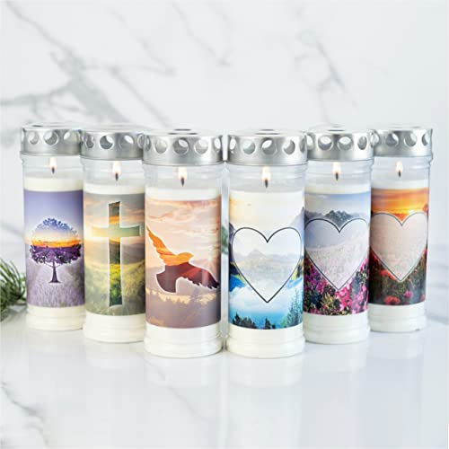 Hofer Lot de 6 bougies funéraires - Durée de combustion de 7 jours - L'original [Sehnsucht Select] résistantes à la pluie - Avec couvercle - Bougie funéraire avec motif et inscription - Bougies pour