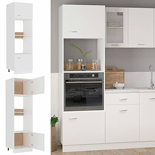 Gecheer Armario de Microondas, Módulos de Cocina, Salón Comedor, Armario Auxiliar Inferior con Cajón, Muebles Isla para Cocina, Aglomerado Blanco 60x57x207 cm
