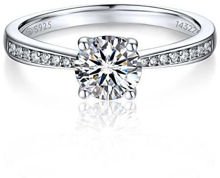 MomentWish Verlobungsring Damen, 1 Karat Moissanit Diamant Ring Damen, VVS1 D Farbe 925 Sterling Silber, Verlobung Hochzeit Geschenk Ring für Frauen-Größe55
