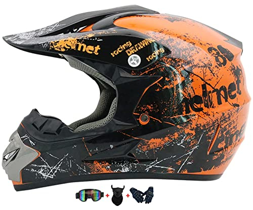 Motocross Fullface MTB Helm Kinder, ABS-Schale, Motorradhelm Herren Damen, Downhill Motorradhelm Kinder, ATV Motorradhelm Helm Mit Brille Handschuhe