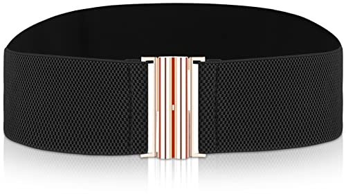 Cobee Women Elastic Wide Belt,Waist Belt with Flat Buckle(Black)