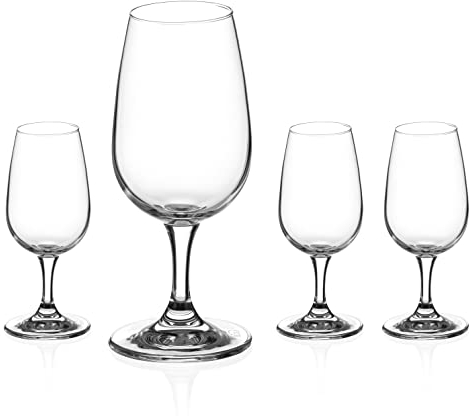 DIAMANTE Copas de Oporto o copas de cata de vino, colección Auris, cristal sin decorar, juego de 4 copas de degustación estandarizadas