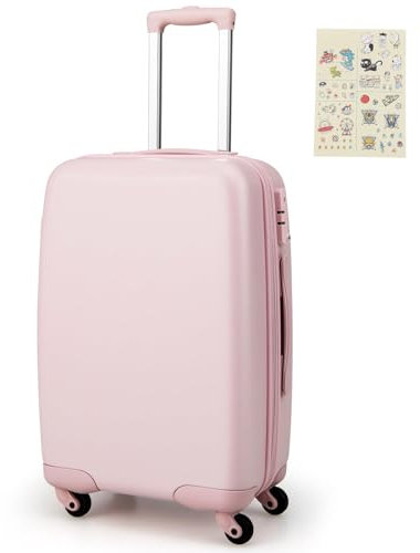COSTWAY 20” Kinderkoffer, Kindertrolley mit Rollen & TSA-Schloss, Kindergepäck PC mit Aufkleber & teleskopischem Handgriff, Handgepäck Reisegepäck Hartschalenkoffer für Jungen & Mädchen (Rosa)
