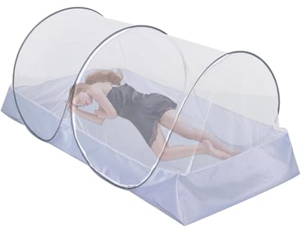 Streysisl Faltbares Moskitonetz Für Einzelbett Pop-up Moskitonetz Bett Für Camping Parks Hinterhöfe Fliegennetz Mit Seitlichem Reißverschluss Fliegennetz-Zelt, Mesh-Netz-Camping