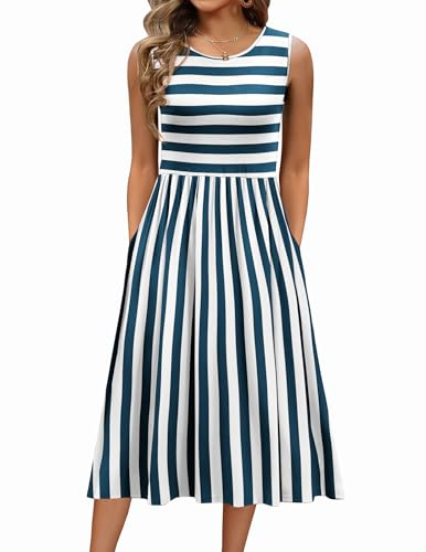 Zeagoo Women's Summer Dress Casual Sleeveless Dresses Crew Neck Tank Dress | A Line Midi Swing Dresses with Pockets