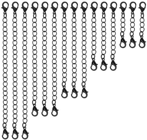Tucnoeu 15 Stück Schwarz Kettenverlängerung 2/3/4/5/6 Zoll Verlängerung für Halskette für Halskette, Armband, Fußkettchen