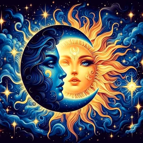 Kit Completo di Pittura Diamante 5D,Diamond Painting per Adulti sole e luna,DIY pittura con diamanti artistici，per Decorazioni da Parete in Soggiorno o Camera da Letto,Adatto per principianti,30x30cm
