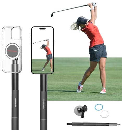 PrecisionMaster Golf Monopod Stick, Record Golf Swing with Magnetic Phone Holder, Adjustable Tripod with Spike Stake Golf Accessories Golf Swing Training, Compatible with Gopro Insta