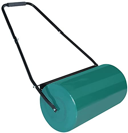 FIVMEN Rodillo de césped rellenable con agua o arena, 46 l, 57 cm, con mango ergonómico y repelente de suciedad, rodillo de mano para jardín y parque, color verde