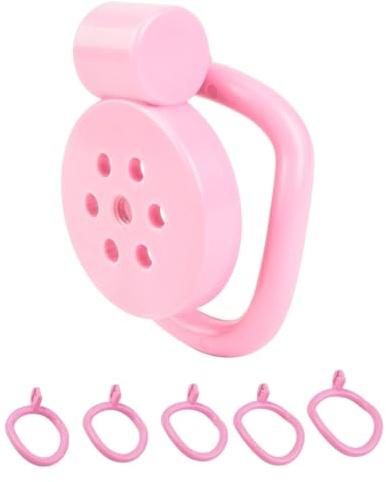 Pink Flat Chastity Cage,Small Chastity Cage Male Chastity Device 5 Sizes Removable Cock Rings