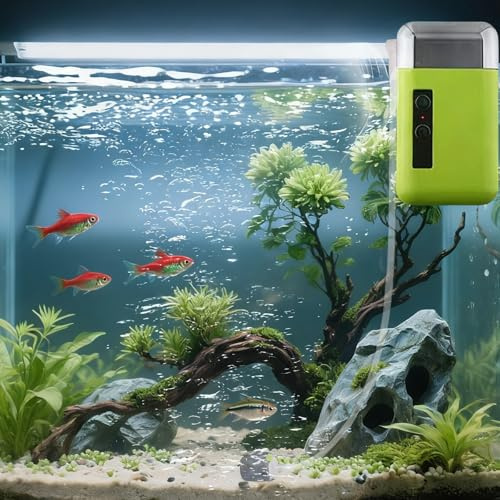 Fesatccoz Bomba Aire Acuario 3 en 1 con Sensor Inteligente, Oxigenador Acuario Recargable USB para Pesca y Pecera, Aireador Acuario Silencioso con Luz LED y Triple Filtración, 3L/min, Verde Claro