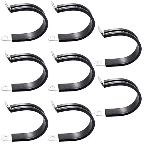 YYIGVMO 8 Pezzi 40mm Clip a P Rivestite in Gomma, Fascette Stringitubo in Gomma, Morsetto a P in Acciaio Inox 304, per Fissare Tubi e Cavi