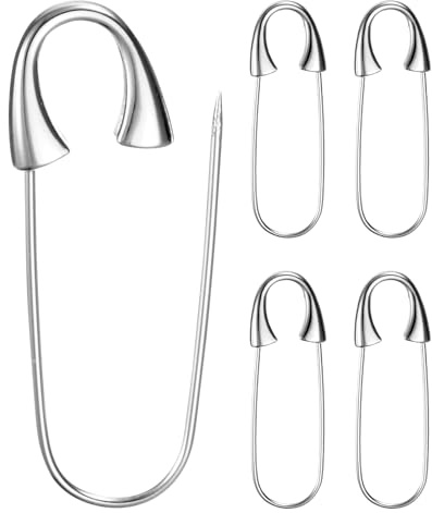 M METERXITY 5-Pack Alfiler De Seguridad Grande, 1.73 Pulgadas (44mm) Alfiler De Prenda De Aleación De Zinc para Coser Ropa/Vestuario/Faldas/Prendas [Tono Plateado]