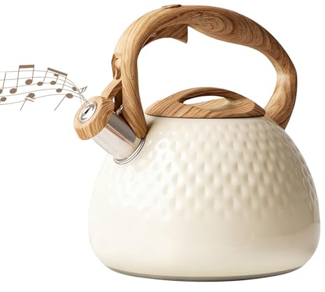 3L Stainless Steel Whistling Tea Kettle, Stove Top Kettle with Wood Handle