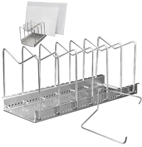 Krmoau Tabla de cortar, almacenamiento de utensilios de cocina, organizador universal, antideslizante, tabla de cortar, soporte con 7 compartimentos, para armario, despensa, comedor, camping,