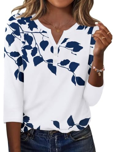 Zeagoo Womens Blouses Casual 3/4 Sleeve T-Shirts for Lady V Neck Basic Tops
