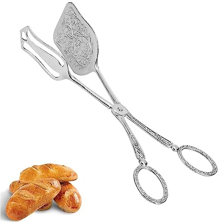 Pinze per pane vintage, in lega di zinco, testa quadrata, pinze per insalata da servire, pinze per forbici, pinze per torte per cucina, buffet, feste, 23 x 5 cm (argento)
