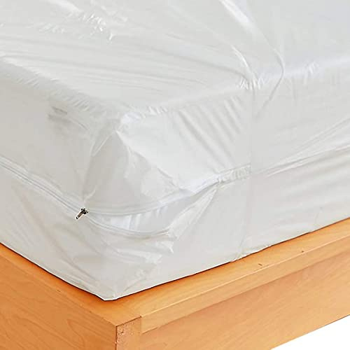Waterproof Zippered Plastic Mattress Protector Encasement, Vinyl Mattress Bed Cover Proof (King Size)