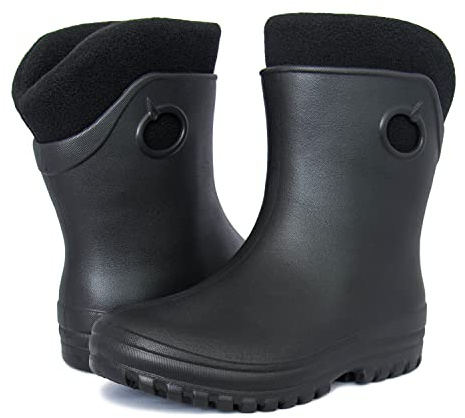 FortMen Bottes en caoutchouc EVA doublées ultra légères pour femme Bottes thermiques 36-41 mi-hautes chaudes pour l'hiver Automne Printemps Bottes avec doublure Chaussures de pluie, Noir , 38 EU