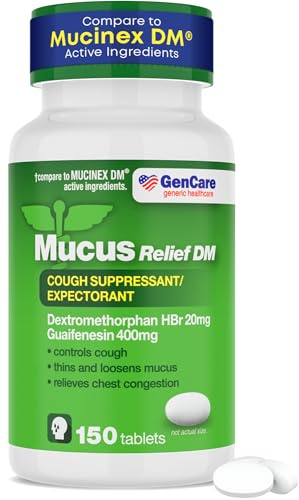GenCare - Mucus Relief DM (150 Count Value Bottle) Dextromethorphan HBr 20mg Guaifenesin 400mg | Generic Mucus Relief DM | Immediate Release Uncoated Cough & Mucus Expectorant Pill