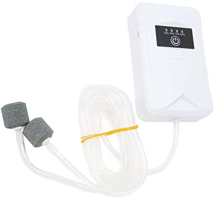 Zerodis Silent Aquarium Air Pump, USB Rechargeable 2400mAh, Dual Outlet, Portable Fish Tank Air Pump with 2 Bubble Stones